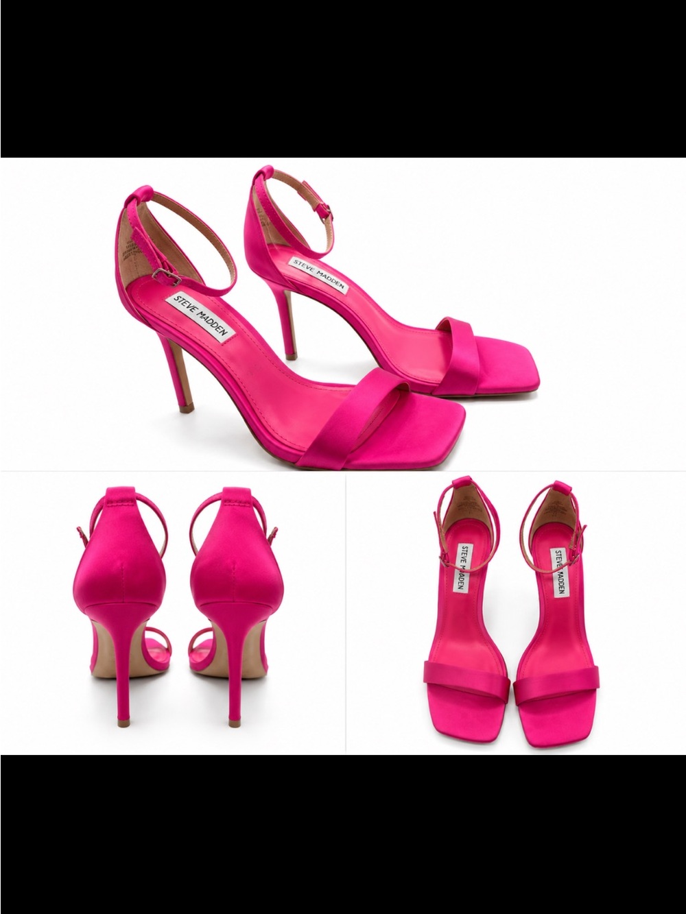 Steve Madden Bright Pink Satin Fuchsia Ankle-Strap Stiletto Sandals